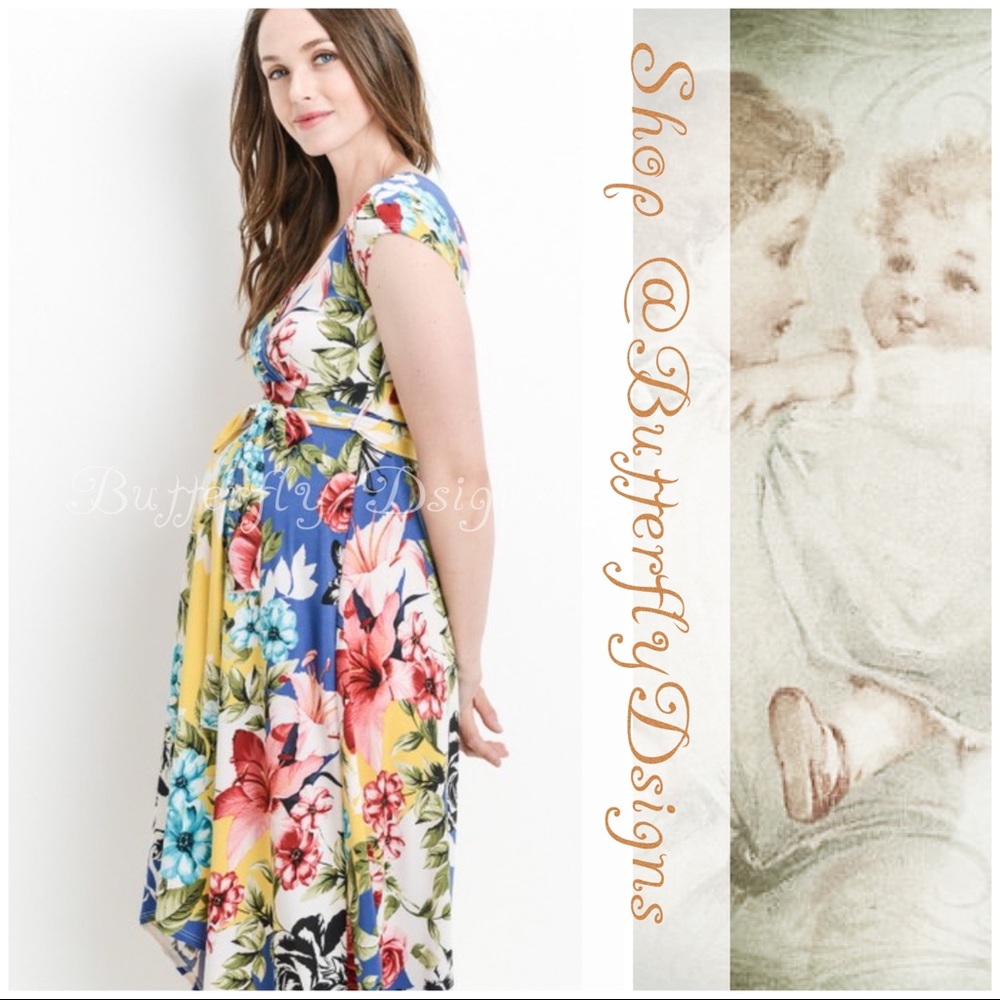 Floral Wrap Maternity Nursing Baby Shower Dress - Picture 13 of 13
